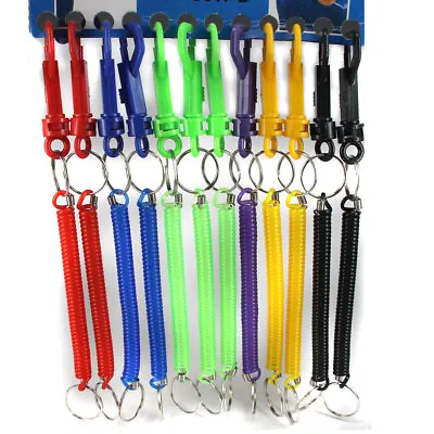 12 Elastic Spring Coiled Plastic Key Chain Key Ring Spiral Strap Stretchy • £5.95