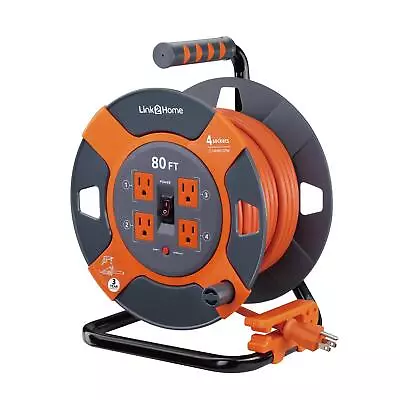 80 Ft. 14/3 Extension Cord Storage Reel With 4 Grounded Outlets • $54.99