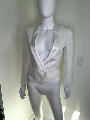 Haider Ackermann 34/ XS/0 White Linen Blend Cropped White Tuxedo Blazer Jacket  • $99.99