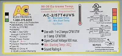 AC Electronics 120/277V 1 Or 2 Lamp Electronic Ballast 57W AC-2/57T4UVS • $39.99