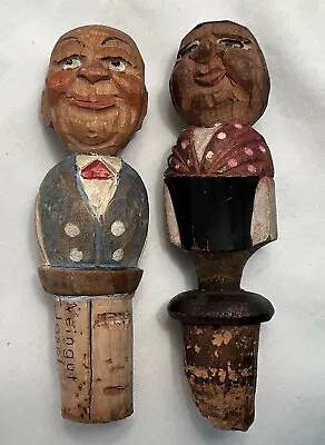 Two - Vintage Figural Wooden Bottle Wine Stoppers ~ Anri • $20