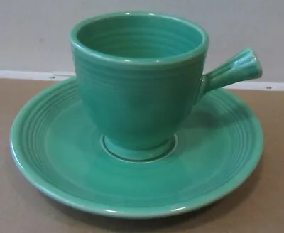 Vintage Fiesta Original Green Demitasse Stick Handle Cup & Saucer Set • $22