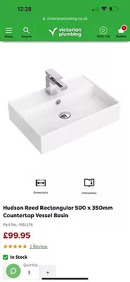 Hudson Reed Rectangular 500 X 350mm Countertop Vessel Basin • £41