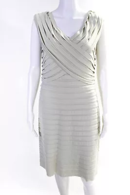 Adrianna Papell Womens V Neck Sleeveless Body Con Dress Beige Size 12 • $2.99