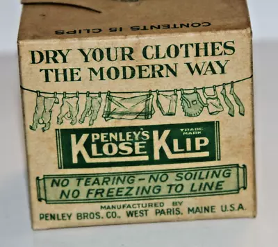 Vintage Penley's Klose Klip In Box  Clothes Pins  Maine USA 15 Quan. NEAR MINT! • $21.99