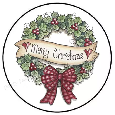 Merry Christmas Wreath Envelope Seals Labels Stickers Party Favors • $4.45