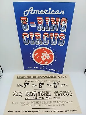 Vintage Circus Posters Original American 3 Ring Circus First Time In Aus & Tex M • $18