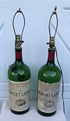 2 Pontet Latour 1970 Empty 22” Large Wine Bottle Lamps 6 Liter 196 Ounces France • $145
