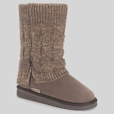 Muk Luks Women's Janie Faux Fur Lined Side Button Cable Knit Boots Taupe 11 W • $33.99