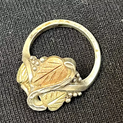 VINTAGE Black Hills 12k Gold On Sterling Silver Ring - Size 3.5 With Leaves • $99.98