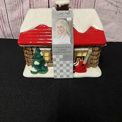 Dolly Parton Limited Ed. Christmas Ceramic Cookie Jar Cabin Snow Guitar Home NEW • $49.99