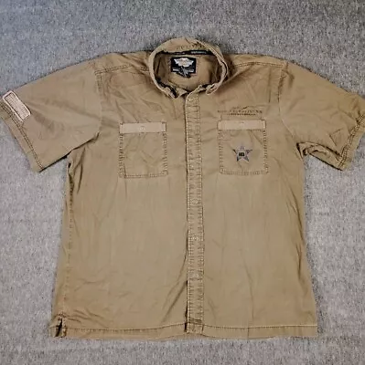 Harley Davidson Shirt Mens 2XL Brown Button Down Garage Mechanic Military Eagle • $29.99