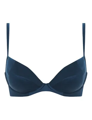 BNWT Myla Patchwork Silk Padded Plunge Bra In Ink Blue 34DD RRP £110 • £33