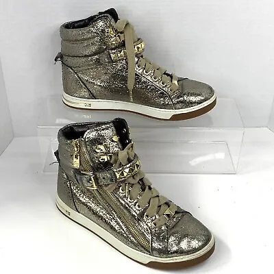 Michael Kors Glam Sneakers Women Size 7 M Metallic Gold Leather Studded Hi-Top  • $23.17