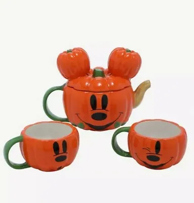 Disney Mickey Mouse Pumpkin Tea Pot And Cups Set • $79.99