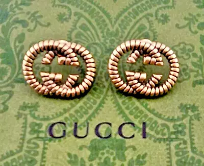 GUCCI GG Logo Gold Tone Stud Earrings With Backs • $86.39