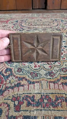 Antique Early Primitive Wood Block PA Dutch Star Butter Stamp Mold Press 5  • $68