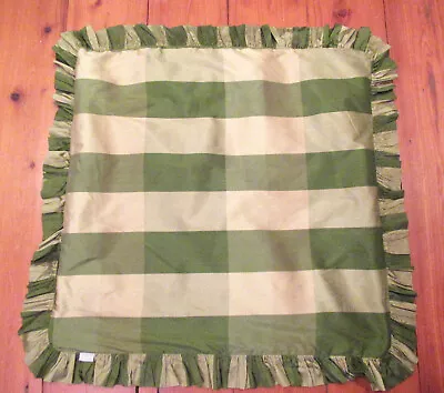 ECHO Green Plaid Silk Euro Pillow Sham Ruffle Excellent Condition • $34.99