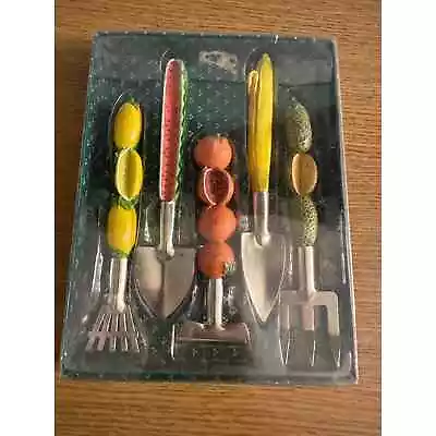 Hand Painted Mini Garden Tools- Whimsical Fruit- Vintage- 5 Piece Set- NIB • $14.99