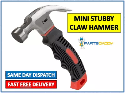 8oz Small Stubby Short Claw Nail Hammer Soft Rubber Grip Handle DIY Tools 23-61 • £6.45