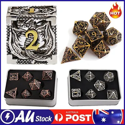 7pcs Metal Poly Dice Set Dragon D4 D6 D8 D10 D12 D20 RPG DND MTG Party Game Toy • $22.99