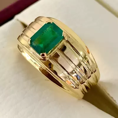 14k Gold Ring Natural Emerald Men's Ring With 925 Sterling Silver Men's Jewelry • $99.20