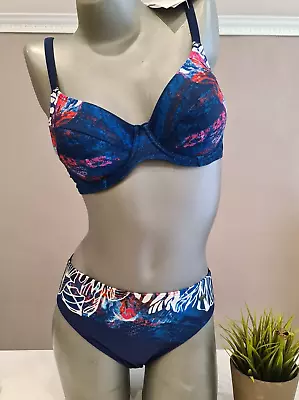 Naturana Bikini SET UK 34C EU 75C FR 90C Blue Multi Swimsuit S/M • £33.75