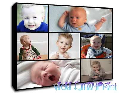 PERSONALISED CANVAS COLLAGE PICTURE FAMILY GIFT PHOTOS 280gsm 18mm Frame • £12.49