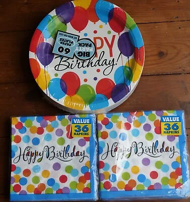 60 X Happy Birthday 9  Plates + 72 Napkins Amscan Party Celebration Great Deal • £9.99