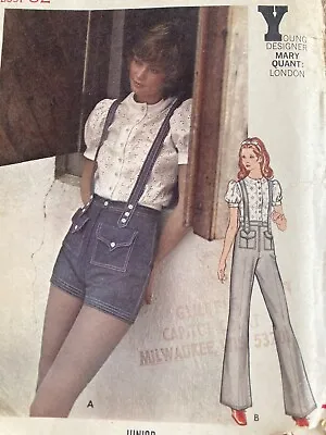 VTG Butterick Mary Quant Sewing Pattern 6243 Blouse Pants Shorts Bib Overalls XS • $12