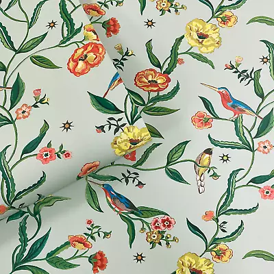 Summer Birds Muriva Wallpaper Leaves Blossoming Trails Cath Kidston 182551 Sage • $45.45