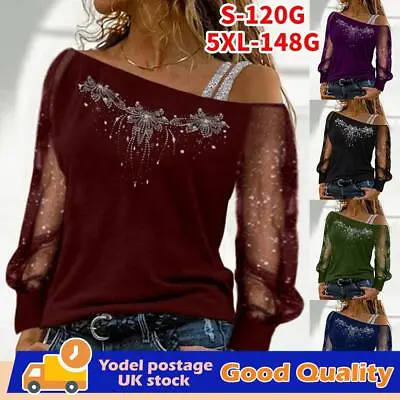 £3.99 • Buy Womens Cold Shoulder Mesh Tops Casual Long Sleeve Glitter Party T-Shirt Blouse