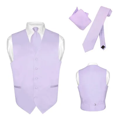 Men's Dress Vest NeckTie Hanky LAVENDER PUPRLE Neck Tie Set For Suit Or Tuxedo • $24.95