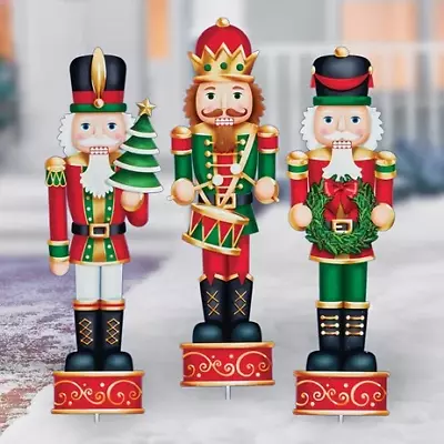 Festive Set Of 3 Colorful Outdoor Nutcracker Decorations - Holiday Yard Display • $49.99