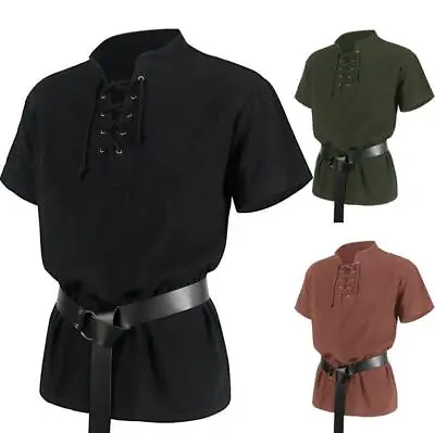 Mens Gothic Victorian Renaissance Medieval Cosply Costume Warrior Shirt Belt  • $24.69
