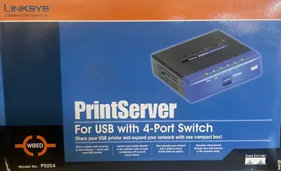 PrintServer For USB With 4-Port Switch. Linksys. Model No. PSUS4. • $30