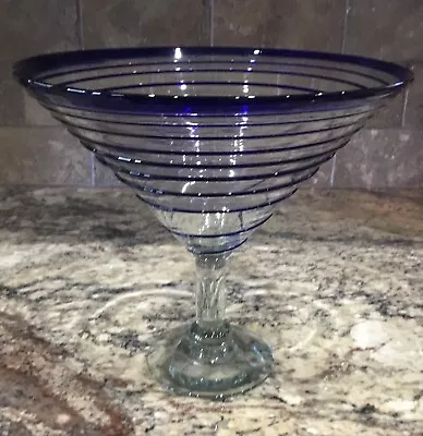 PIER 1? COBALT BLUE SWIRLS ON BOWL MARTINI CENTERPIECE SWIRL Ex Cond 7 3/4”T FUN • $28