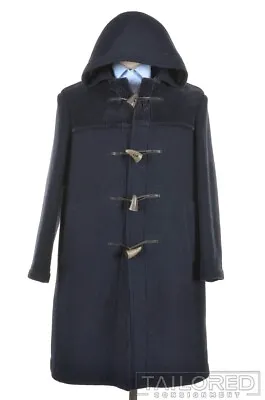GLOVERALL Solid Blue Wool Hooded Toggle English Duffle Over Coat - 40 • $105