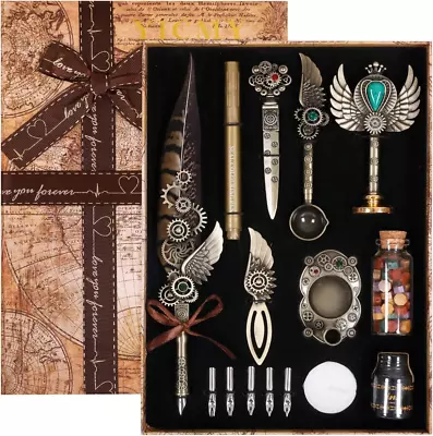 YICMY Quill Pen And Ink Set Feather Pen Calligraphy Set Quill Pen With Wax 5 • £28.56