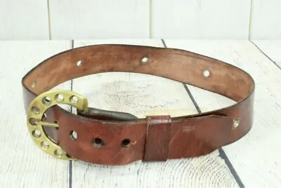 Womens Brown Leather Belt Solid Brass Buckle D-Ring Size 36 • $21.25