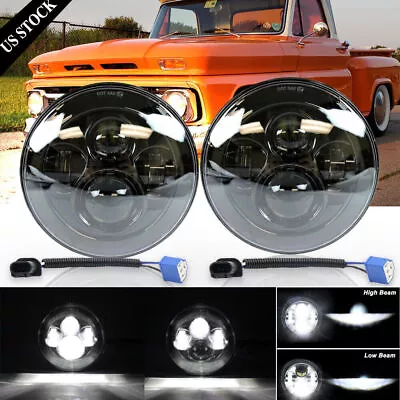 Pair Black 7  Round LED Headlights Hi/Lo Beam Bulb For Chevy Truck Camaro C10 • $46.99