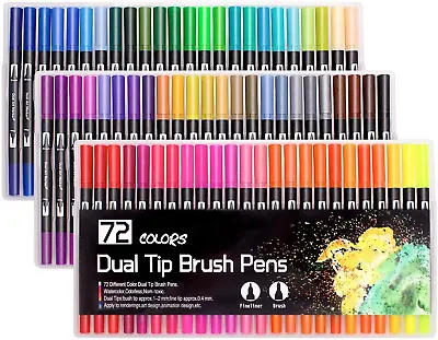 72 Colours Dual Tip Brush Pens Felt Tip Pen For Adults & Kids Painting • £11.89