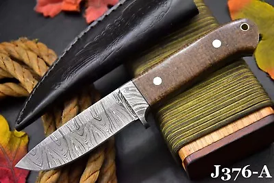 Handmade Damascus Steel Fixed Blade Hunting KnifeG-10 Micarta Handle (J376-A) • $24.99