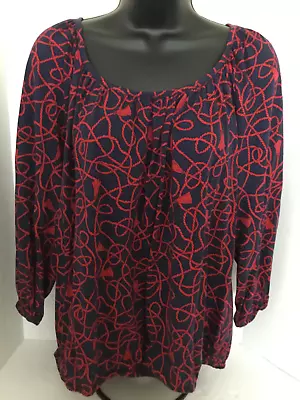 Michael Kors Tops Womens Large Tassel Print Tunic Blouse Long Sleeve • $14.90