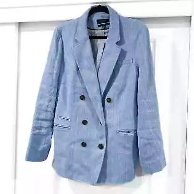 J. Crew Size 16 Bristol Blazer In Blue Italian Cotton-linen Herringbone Weave • $85