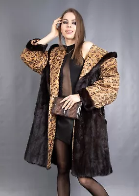 12350 Glamorous Real Mink Coat Luxury Fur Jacket Hood Beautiful Look Size L • $1