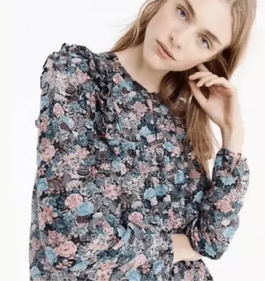 J Crew Top Womens Ruffle Silk Blend Blouse Paisley Floral Small NEW H2201 Multi • $10.20