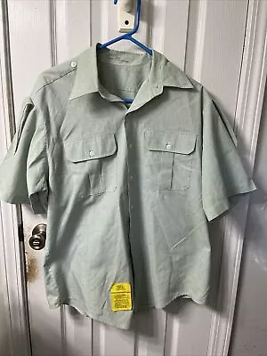 Light Green Button Down Short Sleeve Military Uniform Dress Shirt 16.5 X 34/35 • $20