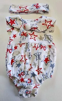 Disney Baby Girl's White Short Sleeve Outfit 3-6 Months W/Headband Minnie Mouse  • $10