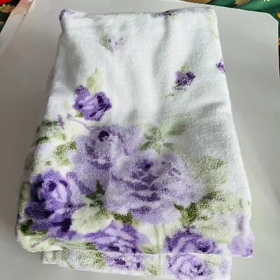 2 Vintage  Laura Ashley Bath Towels Purple Flowers Cottage Terrycloth • $65